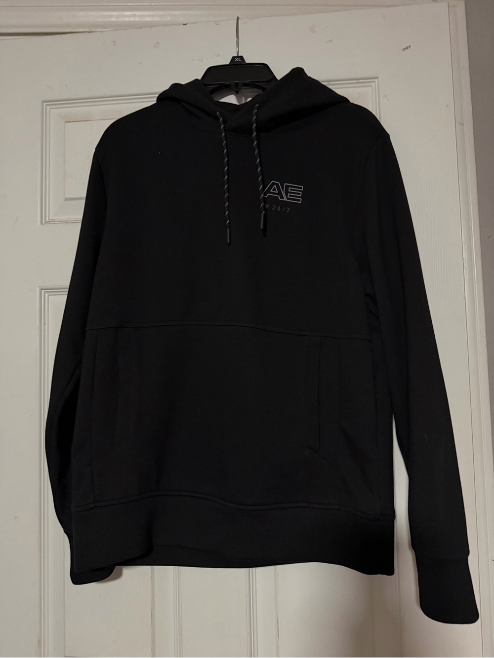 American Eagle Outfitters Black Pullover Hoodie with AE Chest Logo